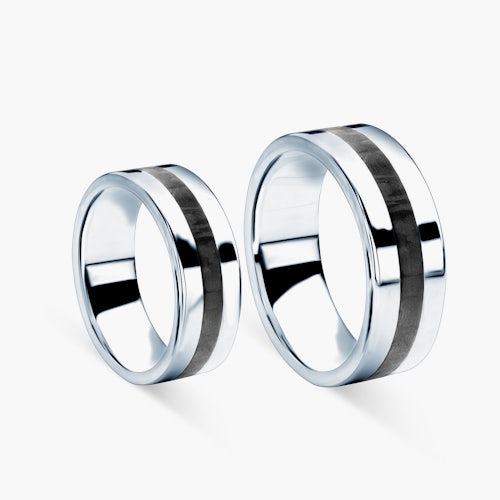 Obrączki ślubne: carbon, srebro, płaskie, 7,5 mm